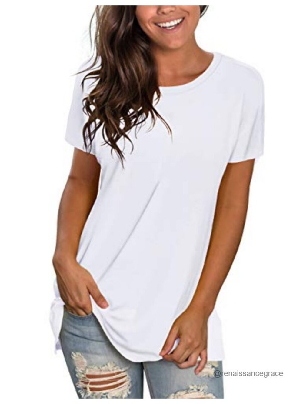 Womens Loose Fit Tunic T-Shirt Short Sleeve Crew Neck Casual Workout Top